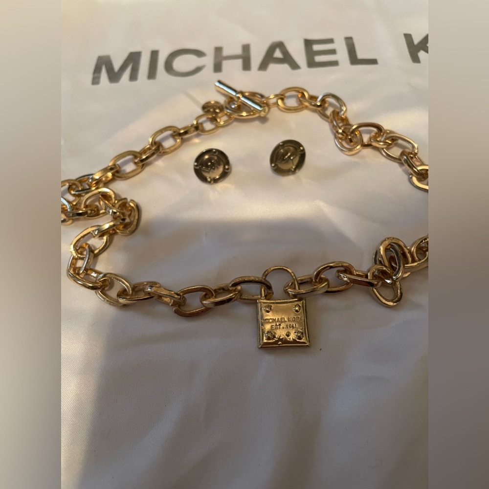 MK gold chain-link necklace and earrings